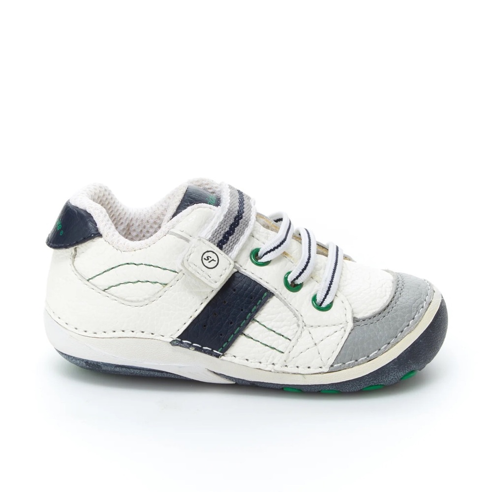 Size 3 Wide Baby Stride Rite White and Gray Kids Sneakers with Navy Accents